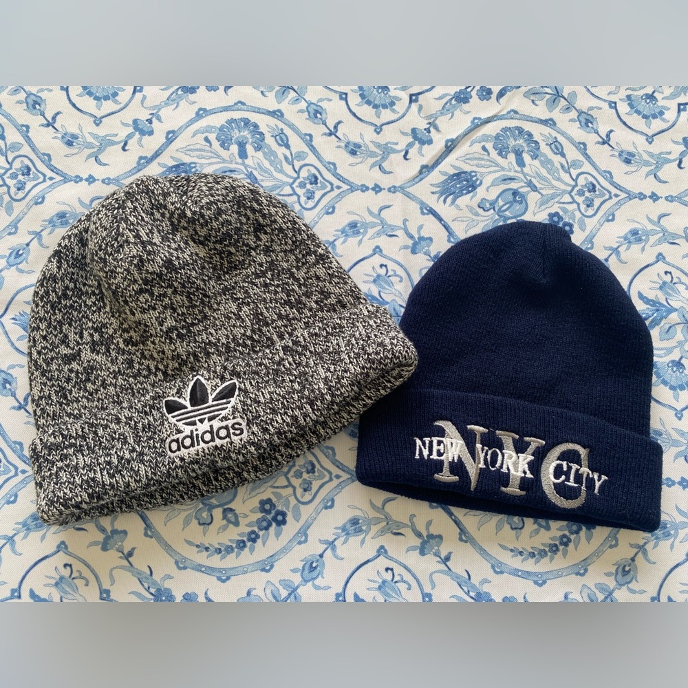 adidas Gray Marled Knit Beanie & Navy NYC Cuff Hat Duo